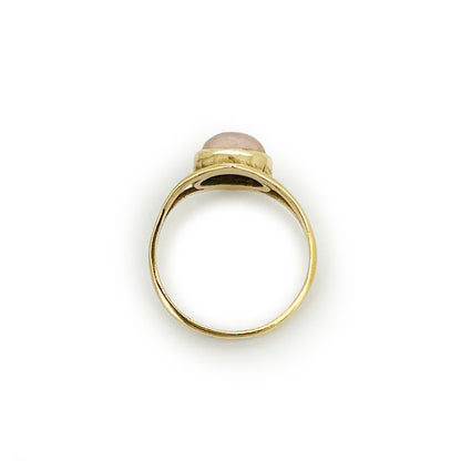 Vintage Rose Quartz Cabochon + 9ct Yellow Gold Ring - Sz. 4.75