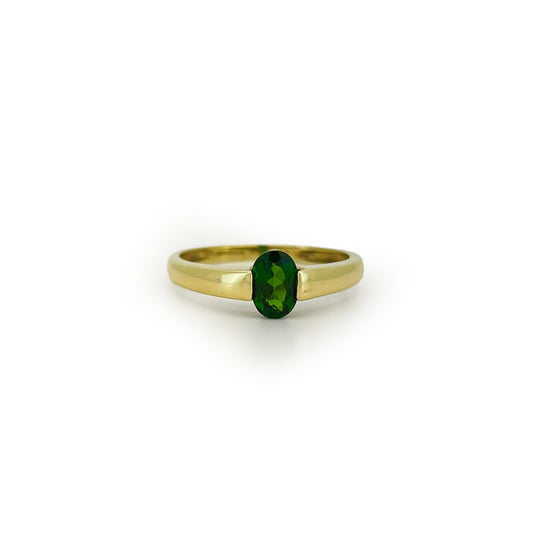 Vintage Chrome Diopside + 9ct Yellow Gold Modern Solitaire Ring - Sz. 9