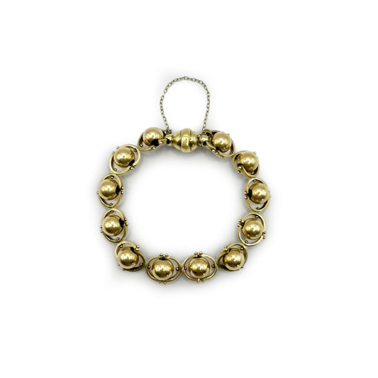 Antique 9ct Yellow Gold Swivel Ball Link Bracelet - 8"L