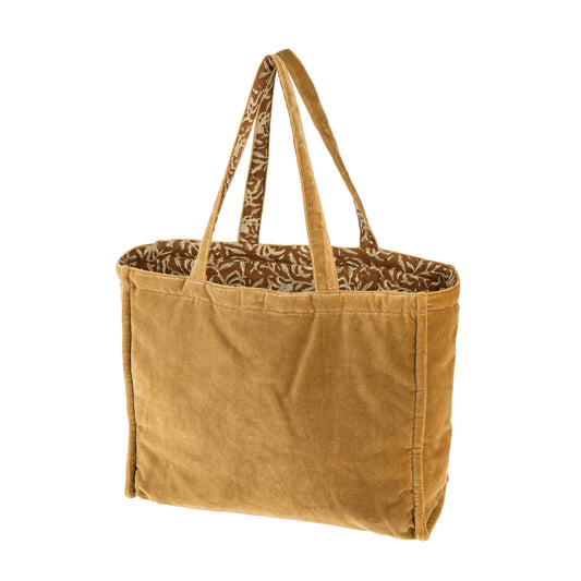 Block Print Velvet Reversible Tote - Camel