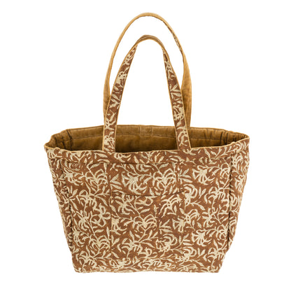 Block Print Velvet Reversible Tote - Camel