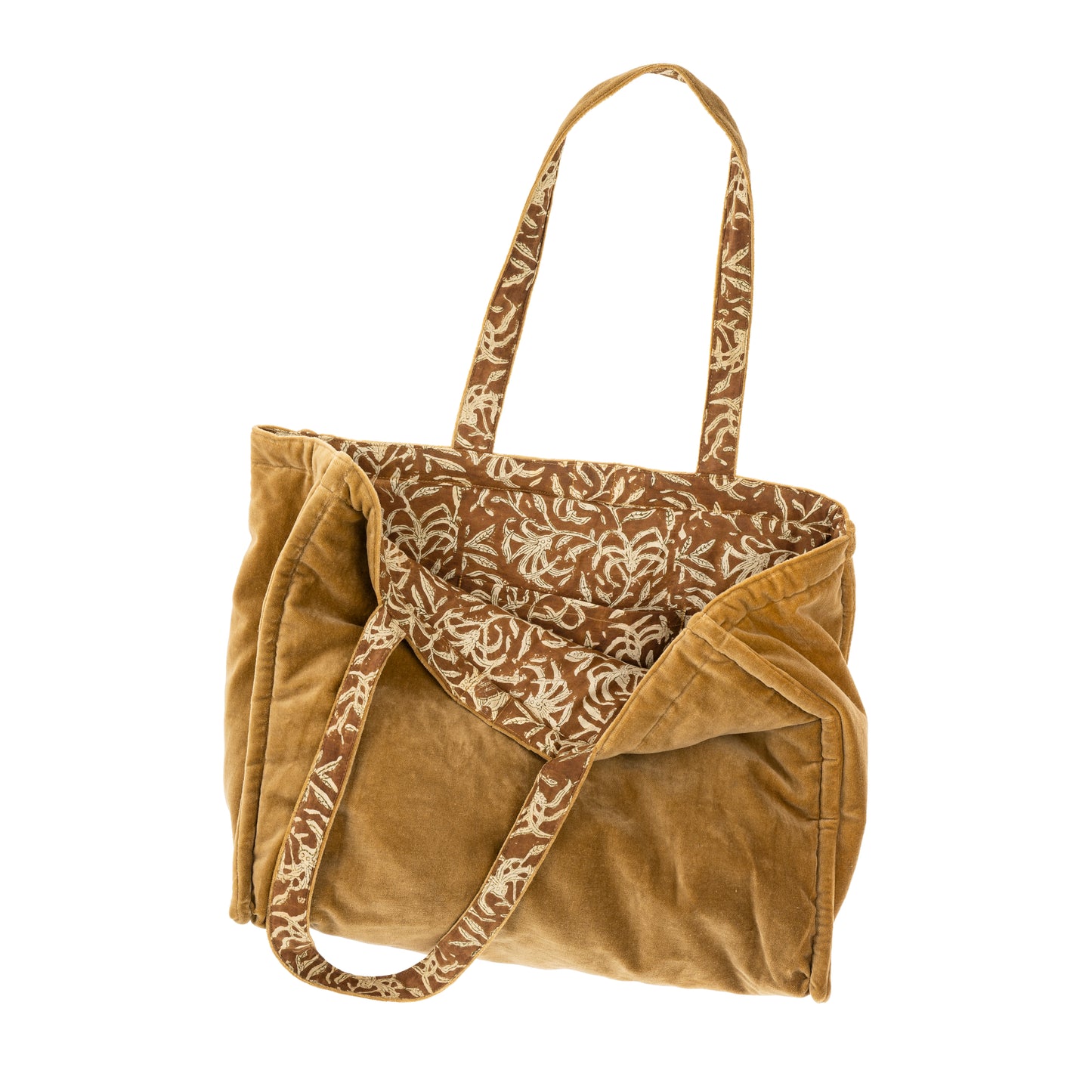 Block Print Velvet Reversible Tote - Camel