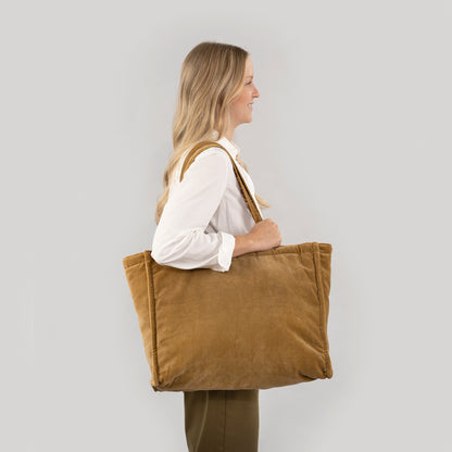 Block Print Velvet Reversible Tote - Camel