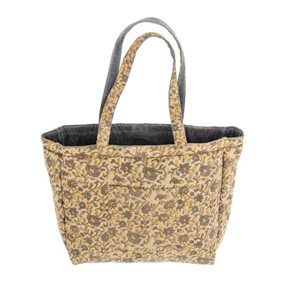 Block Print Velvet Reversible Tote - Blue Graphite