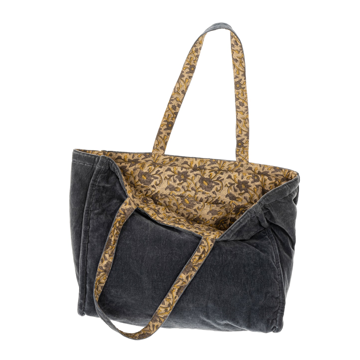 Block Print Velvet Reversible Tote - Blue Graphite