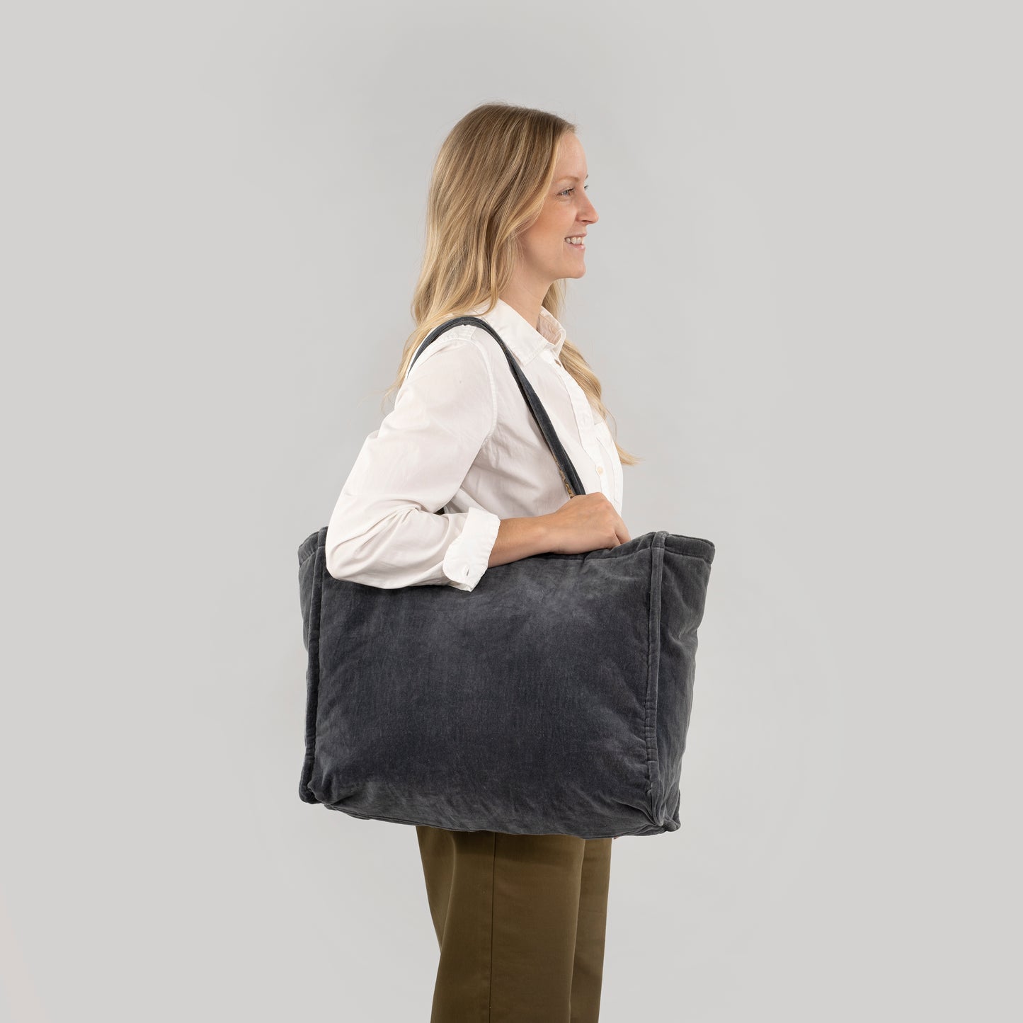 Block Print Velvet Reversible Tote - Blue Graphite