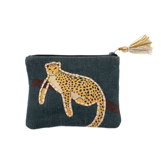Lazy Leopard Embroidered Pouch