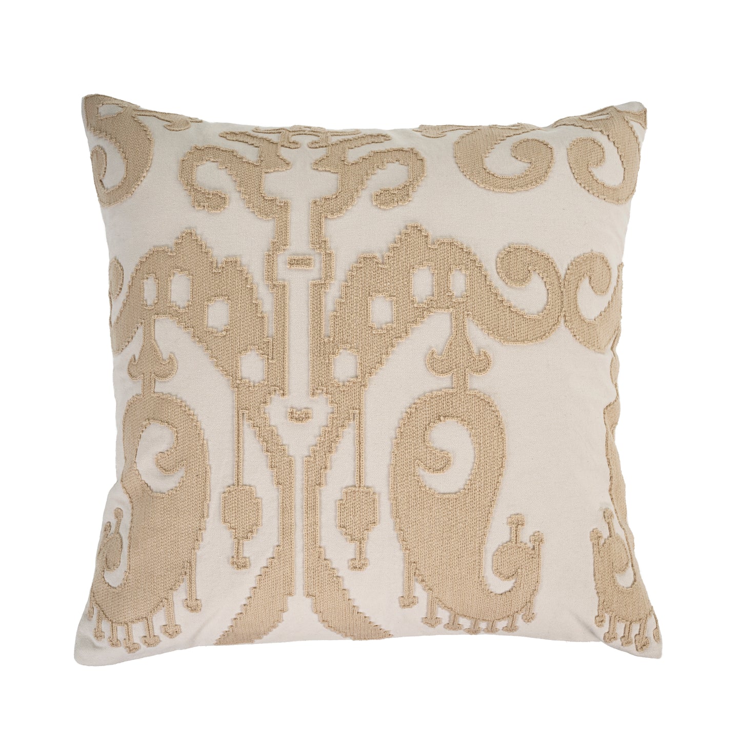Embroidered Ecru Ikat Pillow - 20" Square