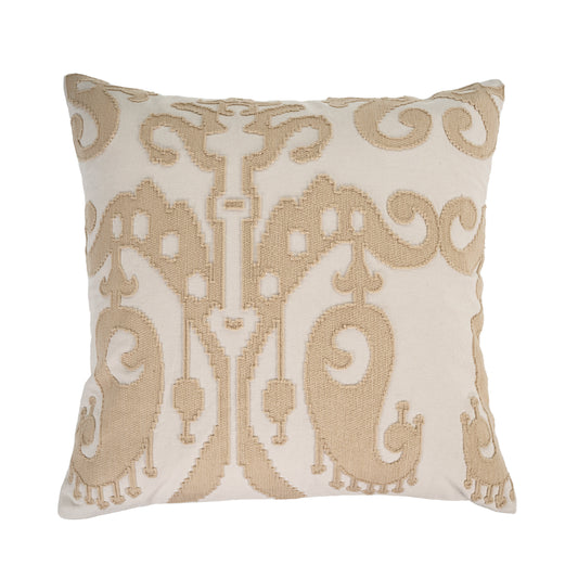 Embroidered Ecru Ikat Pillow - 20" Square