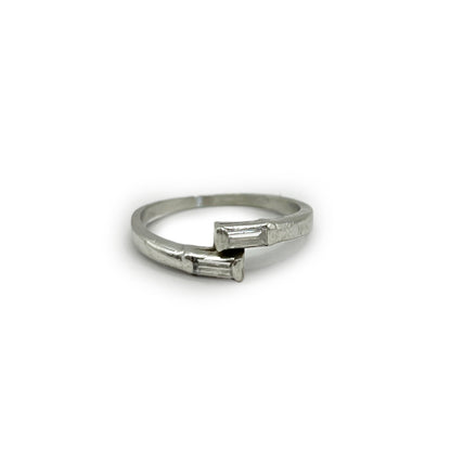 Estate Baguette Diamond + Platinum Bypass Ring - Sz. 5.25