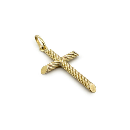 Vintage 9ct Yellow Gold Twisted Tubular Cross Pendant