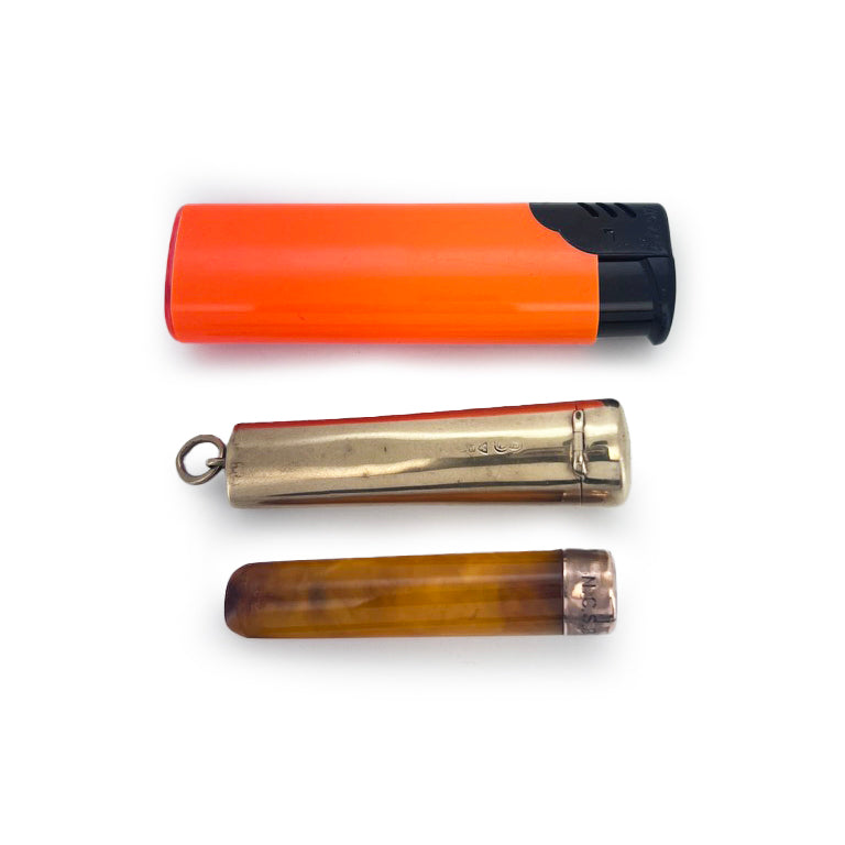 Antique Victorian Amber + 9ct Gold Cigarette Holder & Case Pendant