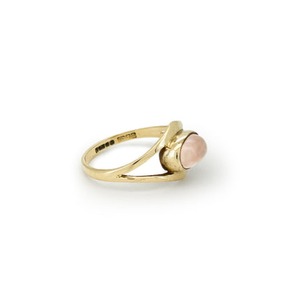 Vintage Rose Quartz Cabochon + 9ct Yellow Gold Ring - Sz. 4.75