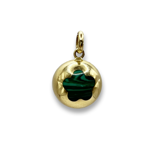 Estate Malachite + Pink Opal + 14K Yellow Gold Ball Charm