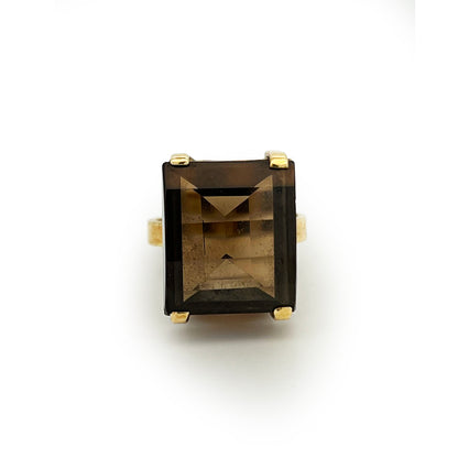 Vintage Jumbo Smoky Topaz + 9ct Yellow Gold Cocktail Ring - Sz. 6