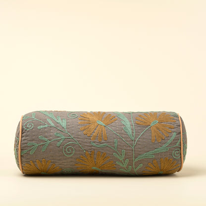 Suzani Embroidered Kantha Bolster - Grey