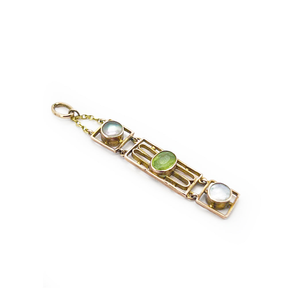 Antique Arts & Crafts Peridot + Pearl + 15ct Rose Gold Pendant