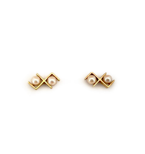 Vintage Pearl + 9ct Yellow Gold Mod Earrings
