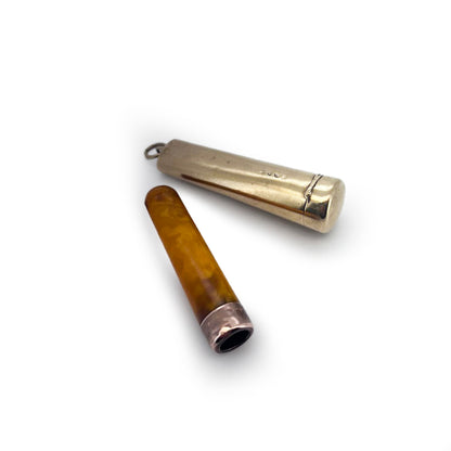 Antique Victorian Amber + 9ct Gold Cigarette Holder & Case Pendant