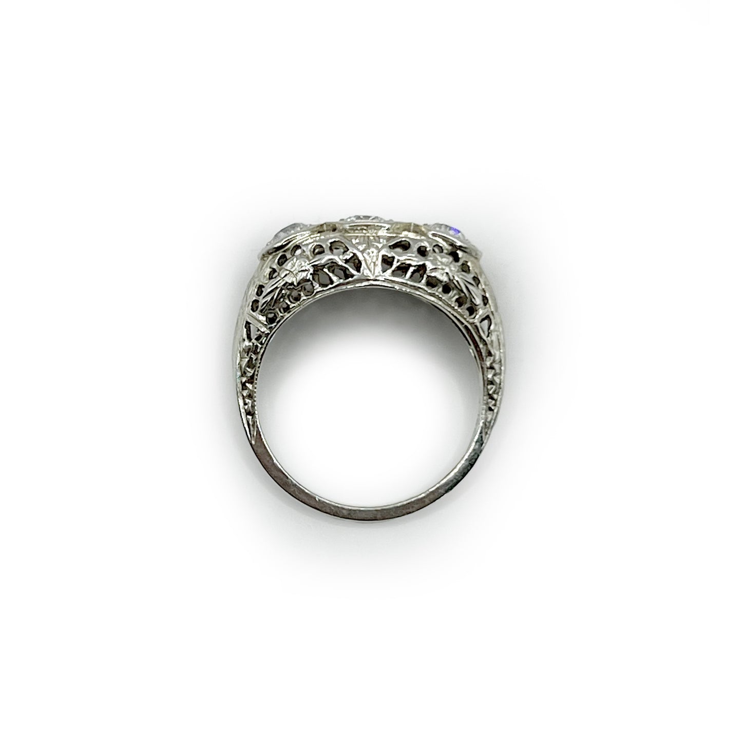 Antique Art Deco Three Diamond + 18k White Gold Ring - Sz. 5.75