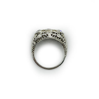 Antique Art Deco Three Diamond + 18k White Gold Ring - Sz. 5.75