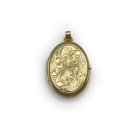 Vintage Engraved Oval Locket - 9ct Yellow Gold