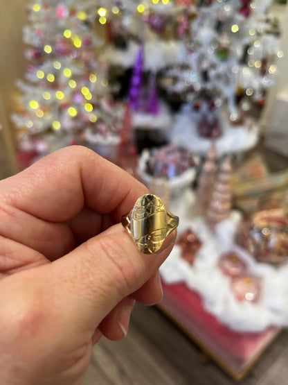 Vintage Scroll Signet Ring - 9ct Yellow Gold - Sz. 9.25
