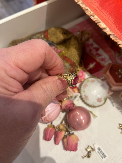 Vintage Pink Sapphire + 14k Yellow Gold Bezel Set Ring - Sz.  7.25