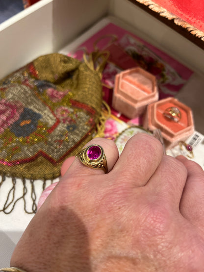 Vintage Pink Sapphire + 14k Yellow Gold Bezel Set Ring - Sz.  7.25