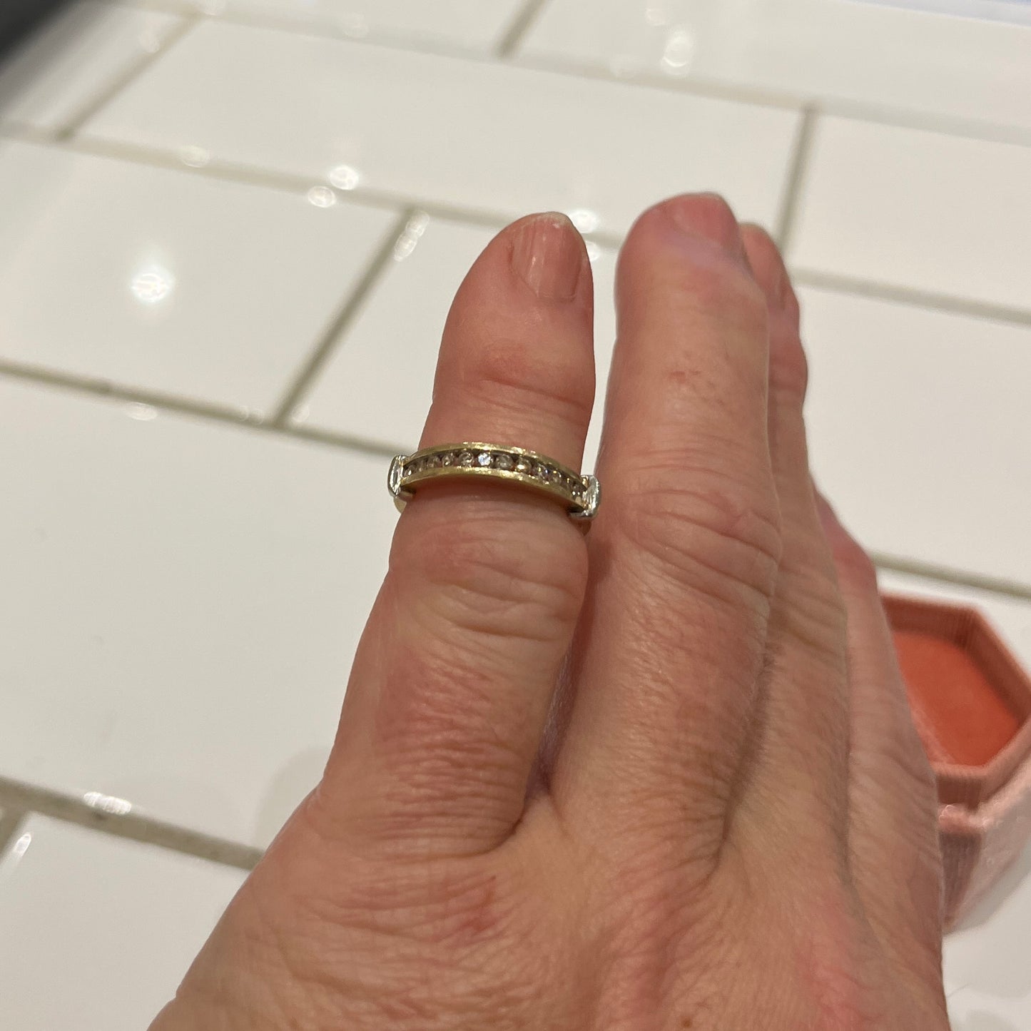 Estate Diamond + 10k Yellow Gold Half Eternity Ring - Sz. 6.25