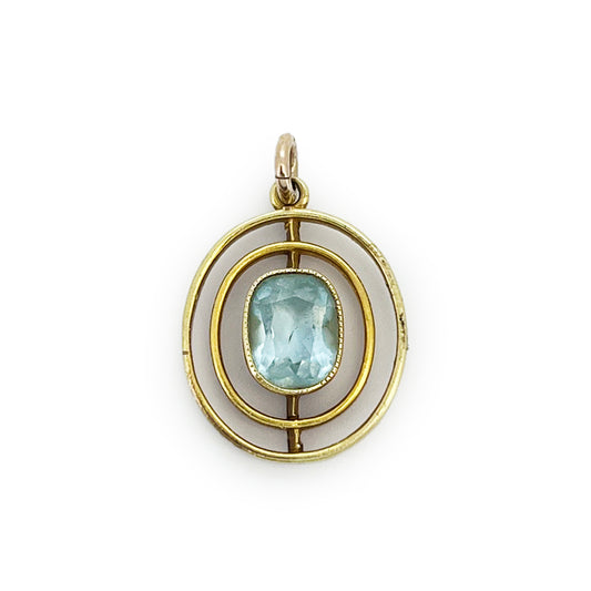 Antique Edwardian Aquamarine + 18ct Yellow Gold Pendant