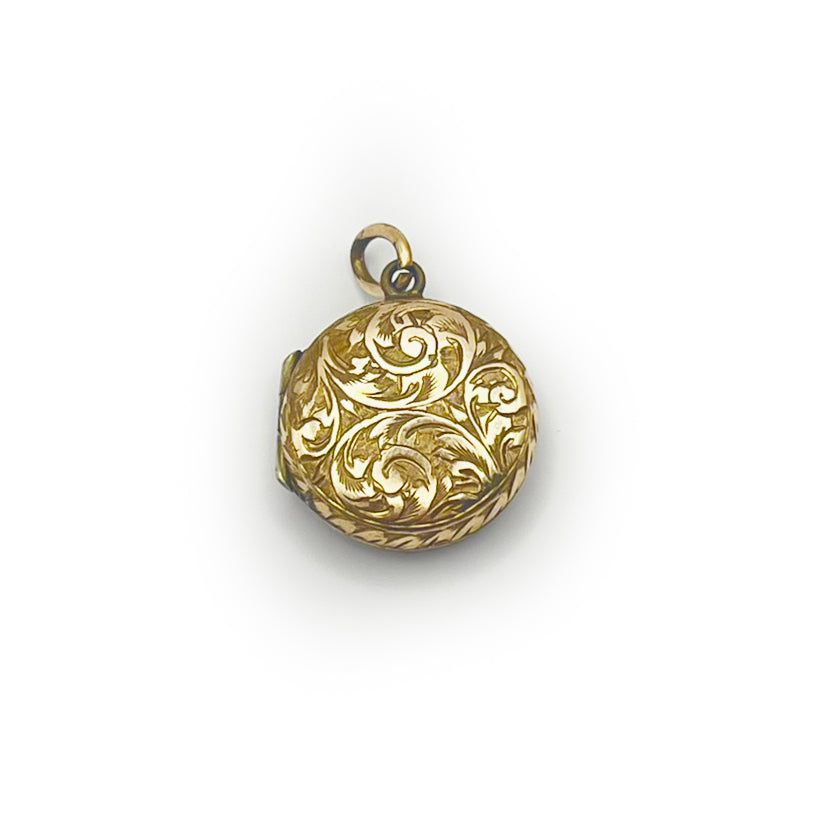Vintage Engraved Round Locket - 9ct Yellow Gold