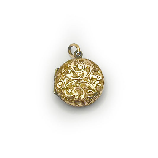 Vintage Engraved Round Locket - 9ct Yellow Gold