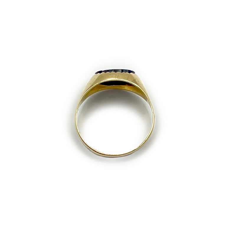 Vintage Wide Onyx Oval Signet Ring - 9ct Yellow Gold - Sz. 6.5