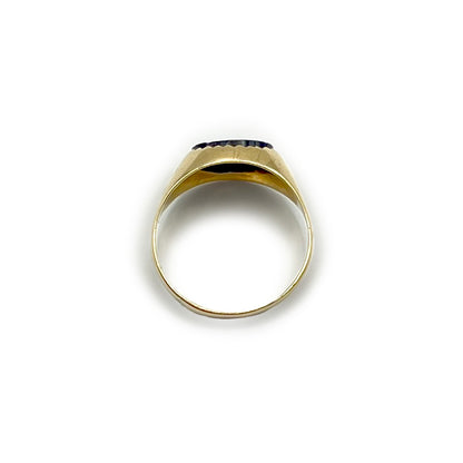 Vintage Wide Onyx Oval Signet Ring - 9ct Yellow Gold - Sz. 6.5