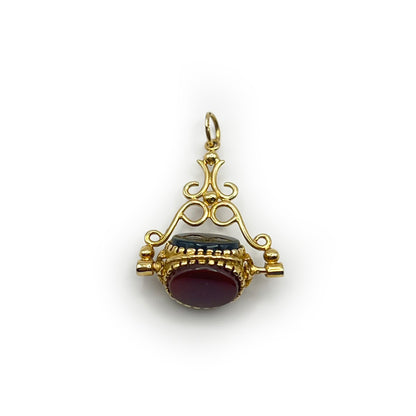 Antique Victorian Agate +  9ct Yellow Gold Spinner Fob Charm
