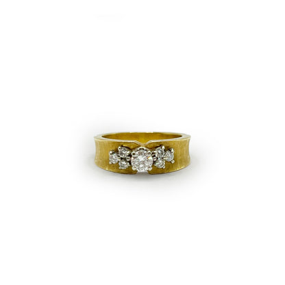 Vintage Diamond + Venetian Finish 18K Yellow Gold Ring - Size 4