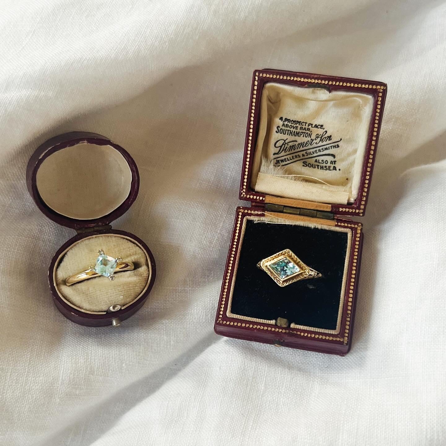 Vintage Blue Topaz + Diamond Ring - 9ct Yellow Gold - Sz 8