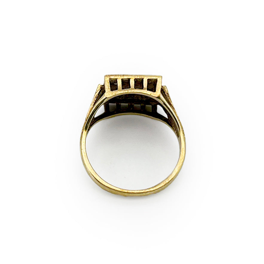 Vintage Nine Turquoise + 9ct Yellow Gold Plaque Ring - Sz.7.75