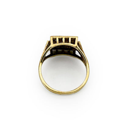 Vintage Nine Turquoise + 9ct Yellow Gold Plaque Ring - Sz.7.75