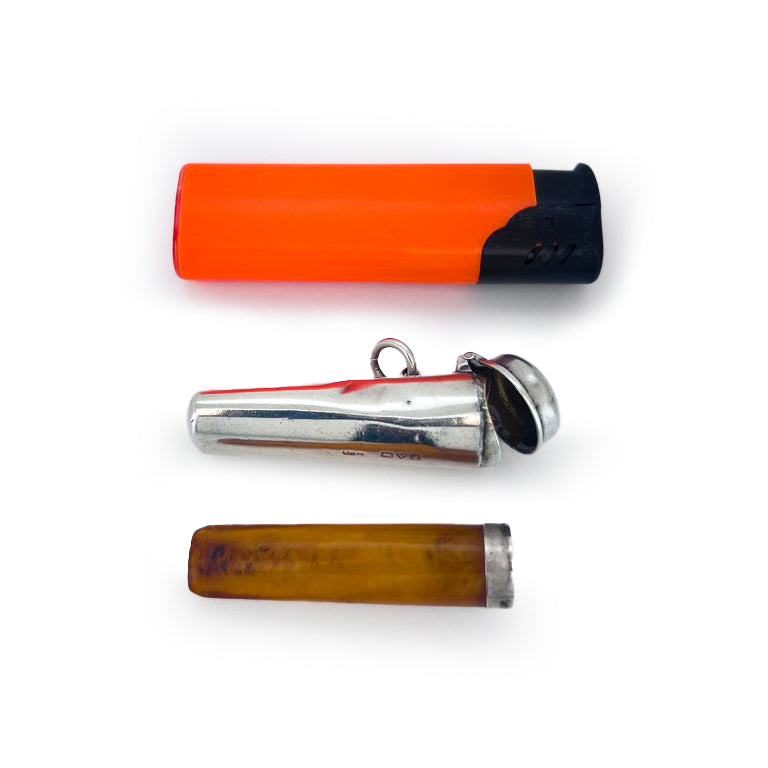 Antique Amber + Sterling Silver Cigarette Holder & Case Pendant