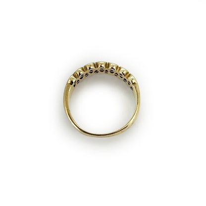 Vintage Diamond + Blue Sapphire + 9ct Yellow Gold Squiggle Ring - Sz. 6.25