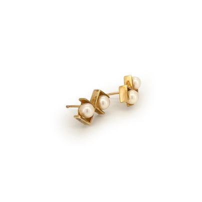 Vintage Pearl + 9ct Yellow Gold Mod Earrings