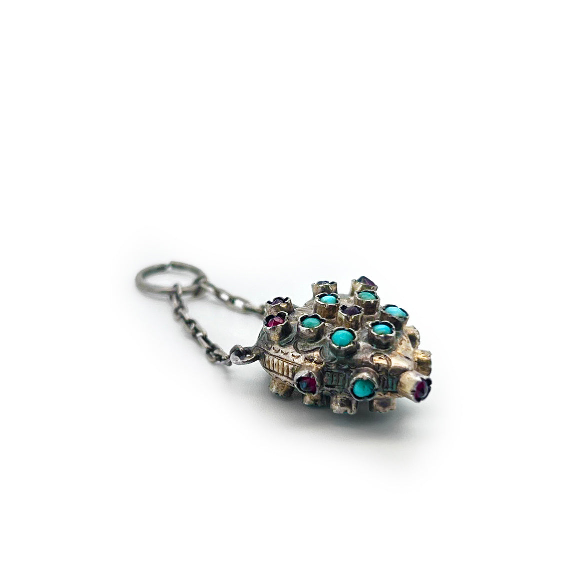 Antique Victorian Turquoise + Garnet + Gilt Silver Heart Perfume Charm
