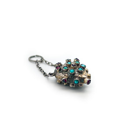 Antique Victorian Turquoise + Garnet + Gilt Silver Heart Perfume Charm