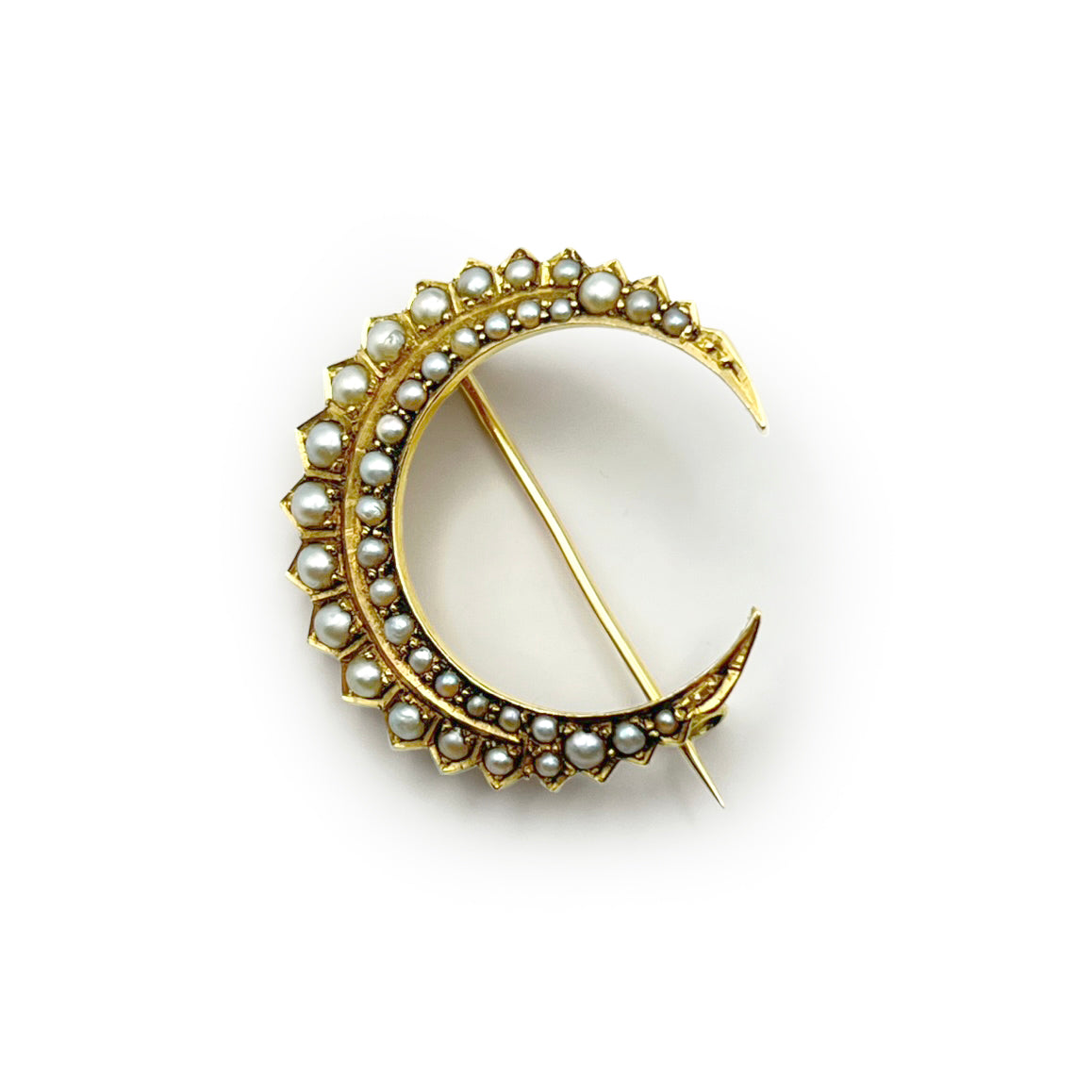 Antique Victorian Pearl Crescent Brooch - High Karat Yellow Gold