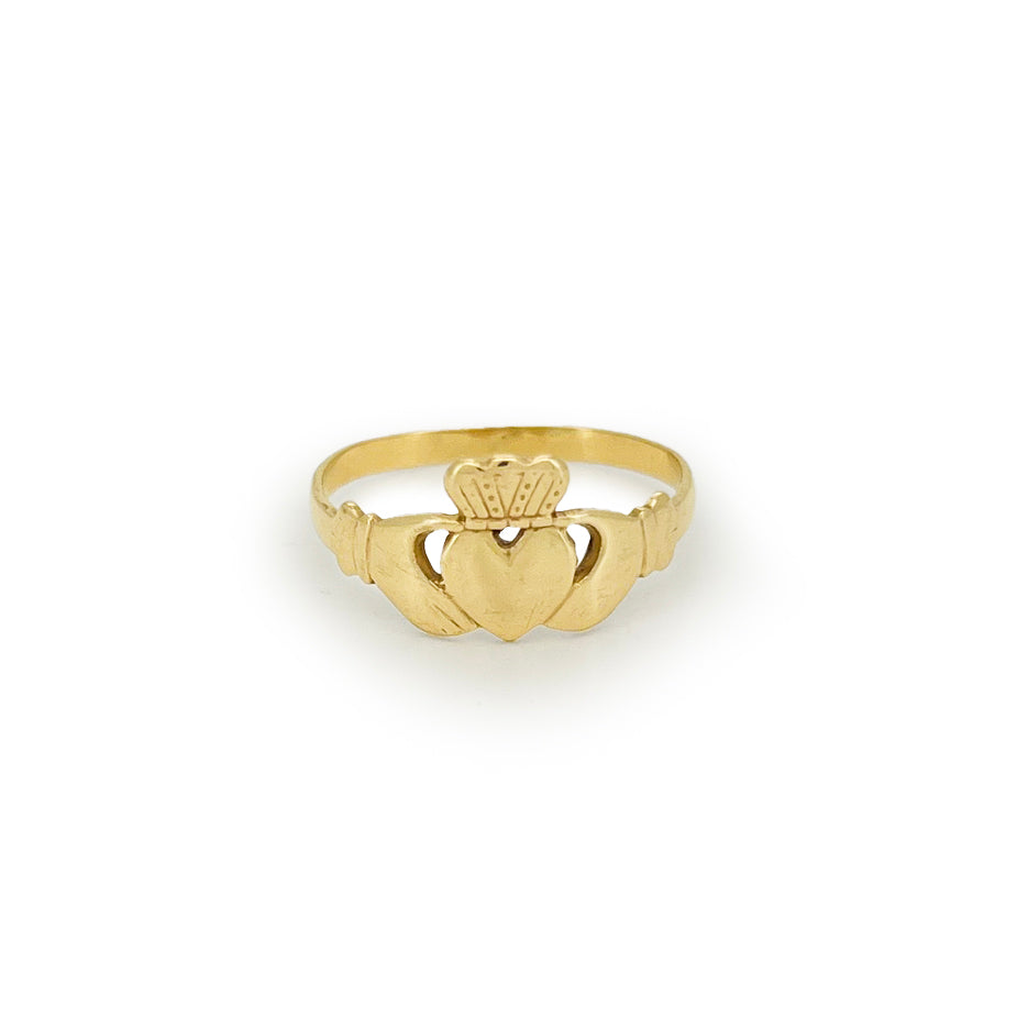 Vintage 9ct Yellow Gold Claddagh Ring - Sz. 6.75