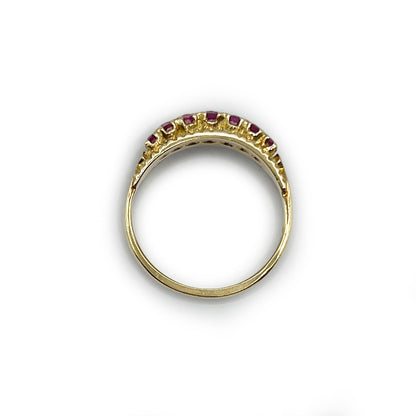 Vintage Rubelite + 9ct. Yellow Gold Ring - Sz. 6.25