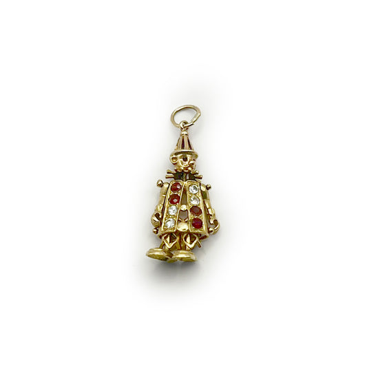 Vintage Articulating Paste Clown Charm - 9ct Yellow Gold