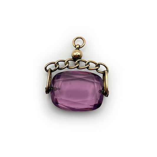Vintage Amethyst + 9ct Rose Gold Spinner Fob Charm